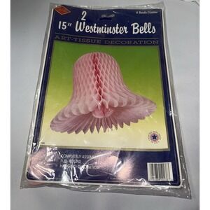 Vintage Westminster Bells Art Tissue Hanging Decoration Pink 15" ‎ 2 Pack
